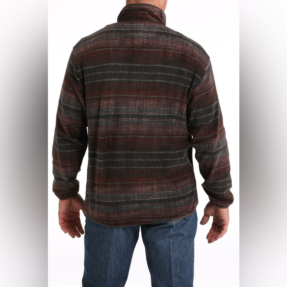 Cinch Cozy Western Printed Fleece 1/4 Snap Pullover Red/Brown Stripe Men’s 3XL - Picture 2 of 8